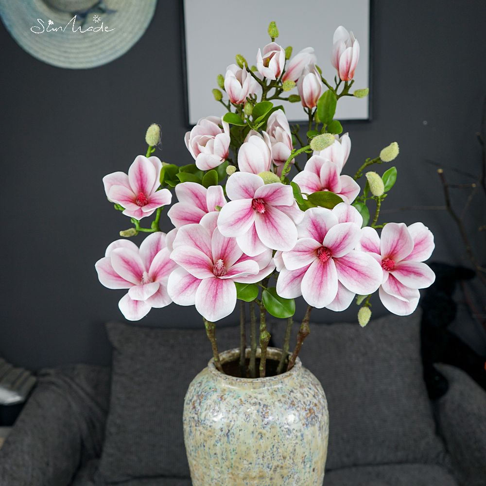 Ramo de Magnolia grande de lujo hecho en el sol, Flores blancas, decoración de boda, decoración del hogar, Flores artificiales, Año , otoño