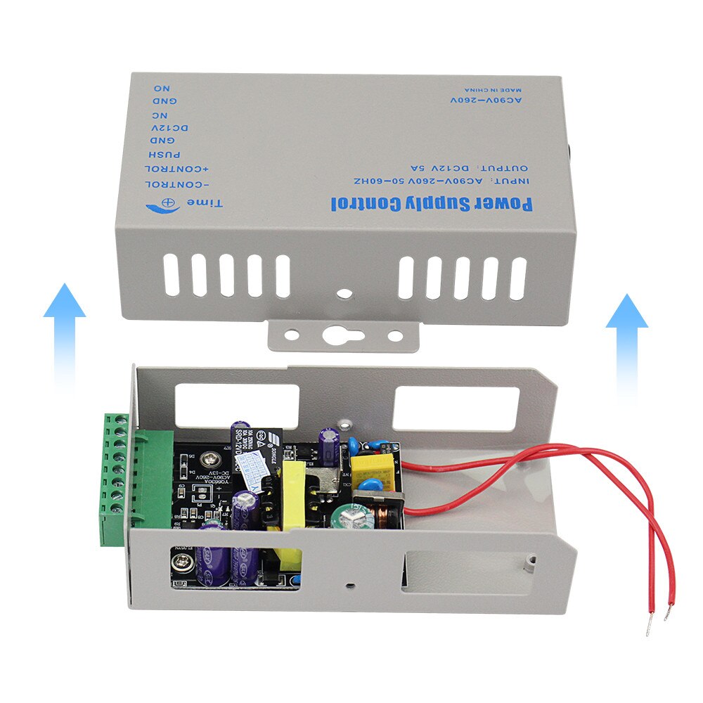 Metal 12VDC/5A Access Control Power Supply Swtich 110-260VAC input with Time Delay for Electronic Locks Video Intercom System