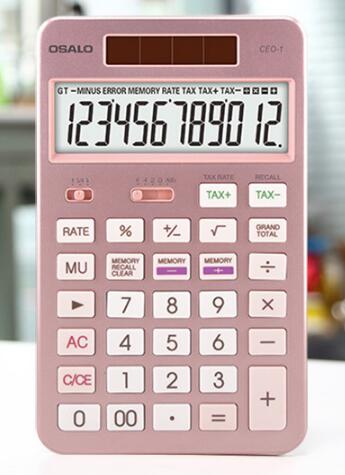 CEO-1 Flat panel calculator business office desktop solar calculator 12-bit display tax calculators: Rose gold