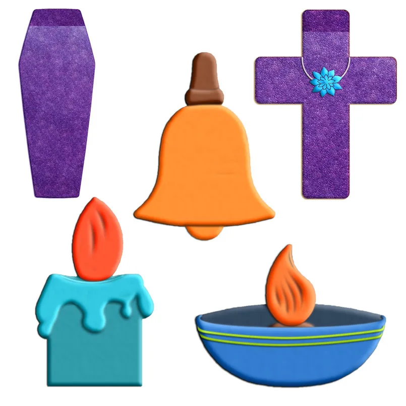 Cartoon Blessing,Oil Lamp Candle Handbell Coffin Cross,Plastic Molds,Cake Fondant Tools,Cookie Sushi and Fruits Cutters