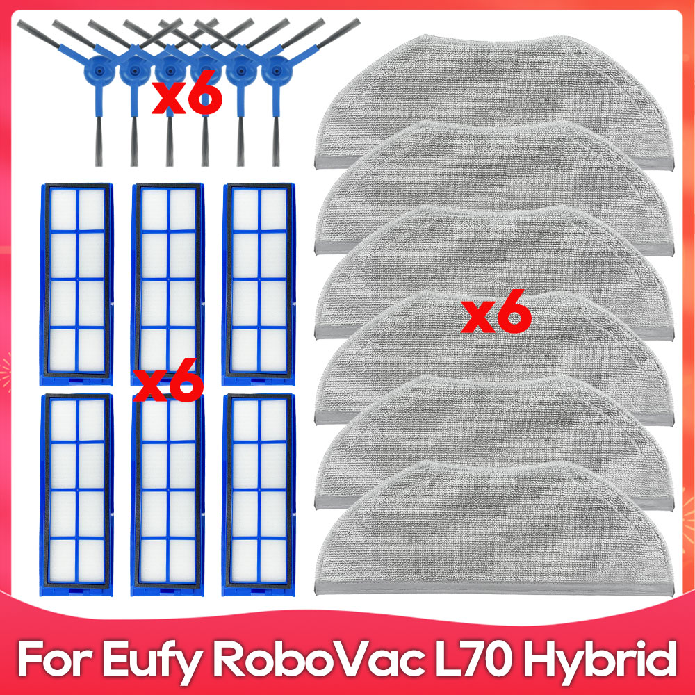 Compatibel met ( Eufy RoboVac L70 Hybrid ) Hoofdborstel, Zijborstel, HEPA-filter, Dweildoek, Accessoire voor Robotstofzuiger: Donkergrijs