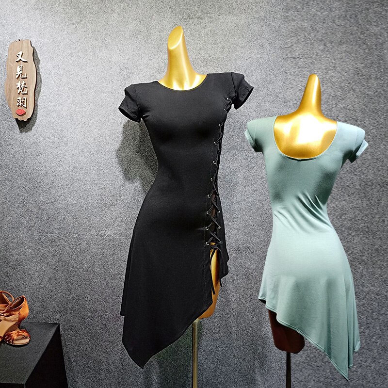 Latin Dance Clothes Female Adult Latin Dance Dress Summer Practice Clothes Black Green Tango Dress