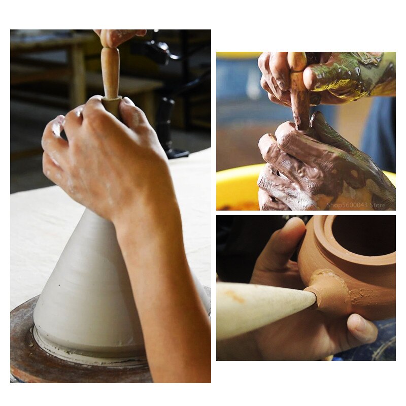 Modificador de caño de cerámica, herramientas de fabricación de ollas de arcilla púrpura de doble cabeza, golpeador de barro, cucharón de madera, huevos, tetera, manualidades, modelado