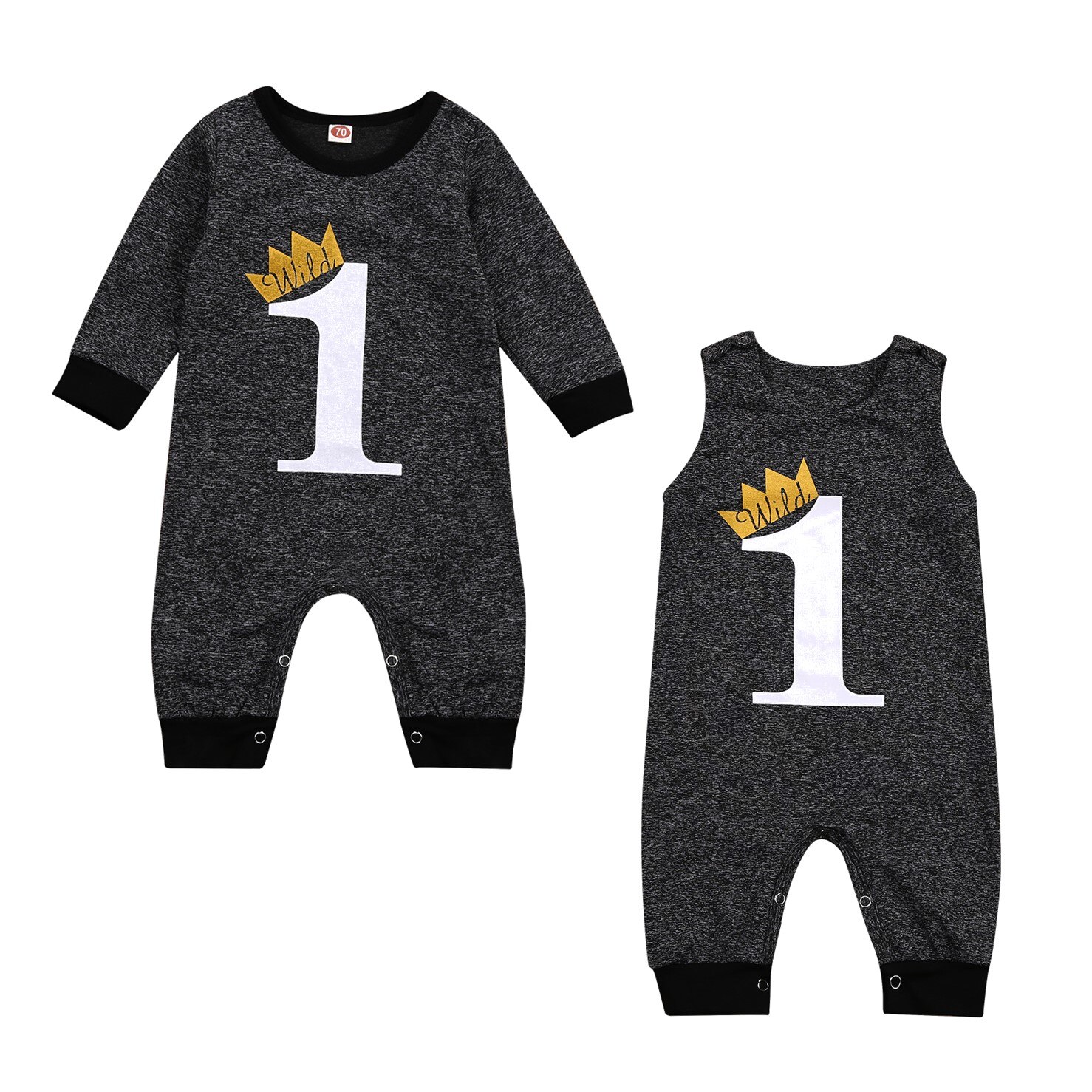 Emmababy Herfst 0-24M Peuter Baby Jongen Meisje Crown 1 Brief Print Jumpsuit Eerste Verjaardag Lange Mouw/Mouwloze Romper