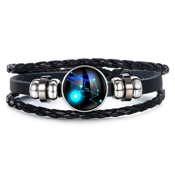 Ifmia 12 konstellationer læder stjernetegn med perler armbånd armbånd til mænd drenge smykker rejsetilbehør: 11