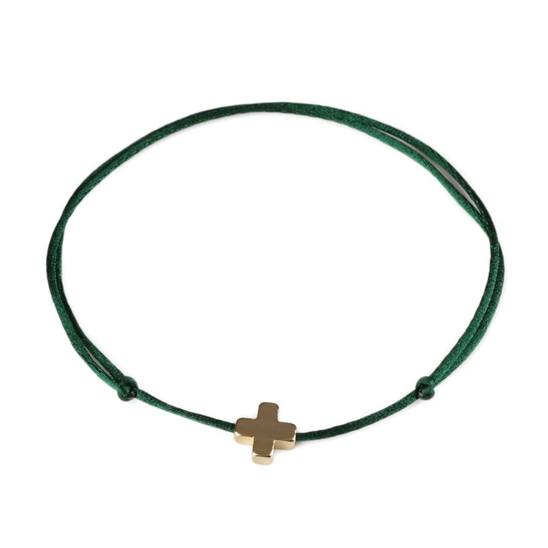 KEJIALAI prosty krzyż bransoletka sznurkowa regulowana plecionka Lucky Macrame bransoletki z rzemykami dla kobiet mężczyzn dzieci ręcznie robiona biżuteria: Dark Green / Silver Cross