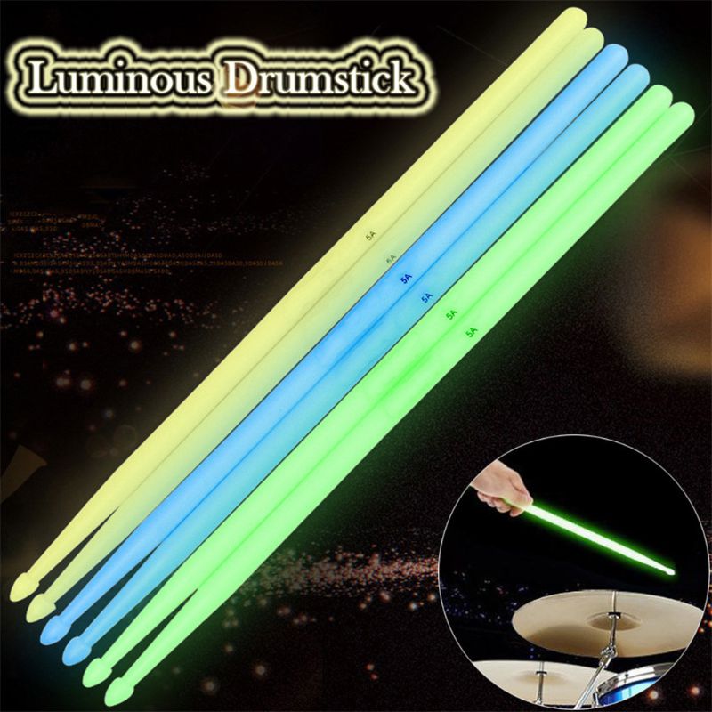 1pair 5A Luminous Drum Stick Drum Set Jazz Fluorescent Drumsticks Glow in The Dark Stage