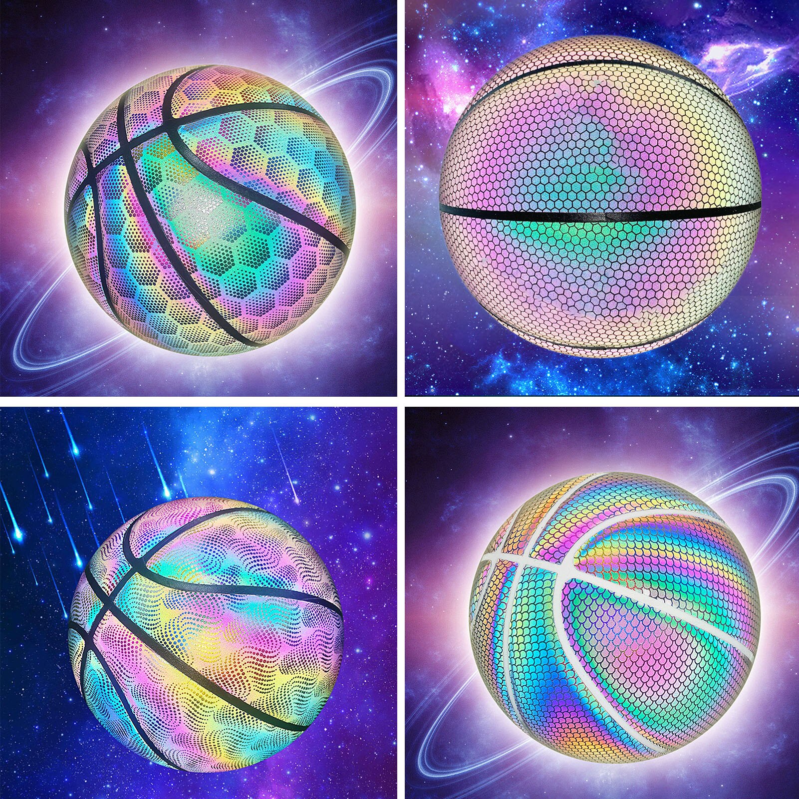 leuchtend Basketball Ball Holographische Reflektierende Beleuchtete Blitz-Ball PU Tragen-Beständig glühend Basketball Nacht Sport Spiel