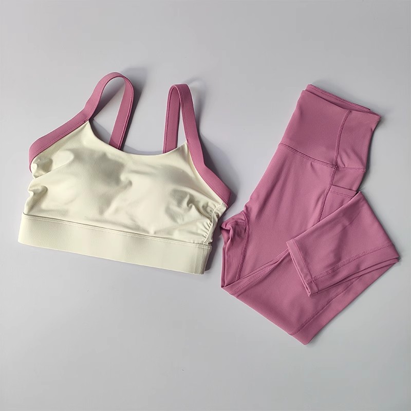 Yoga-Anzug für Damen, hoch-Ende-2-teiliges Yoga-einstellen, trainieren-setzt, Sportbekleidung, Fitnessstudio, Kleidung, Fitness-Anzug, BHs und Gamaschen, Sportanzüge: XL / Beige