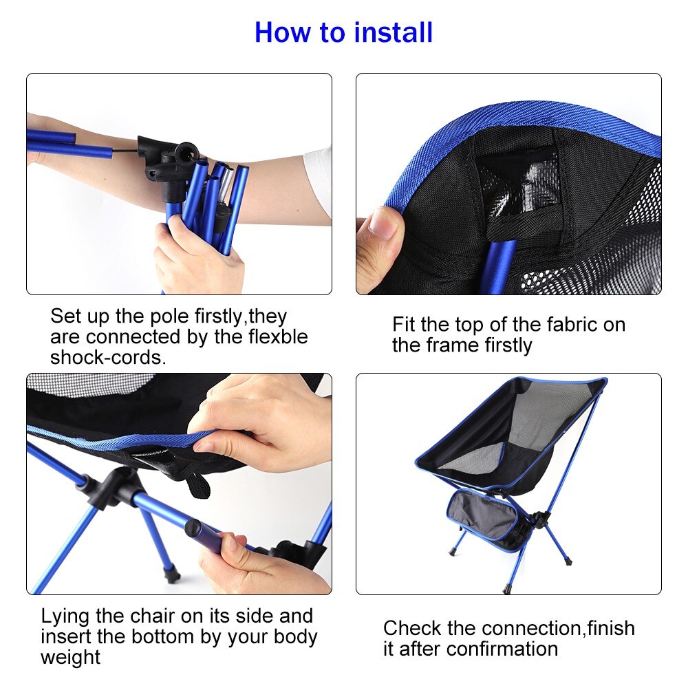 Ultralight Opvouwbare Camping Stoel Draagbare Vissen Picknick Maan Stoelen Opvouwbare Bbq Wandelen Reizen Rugleuning Seat Outdoor Gereedschap