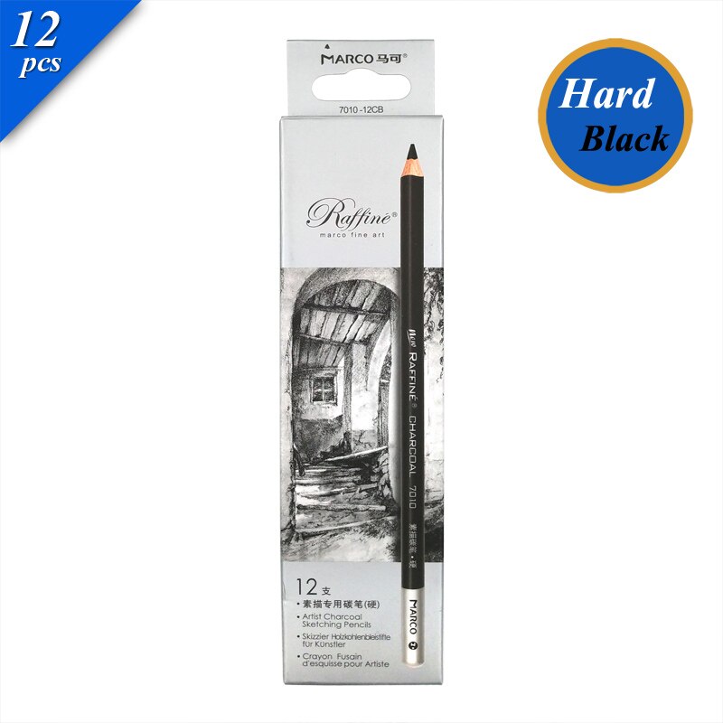 Marco Raffine Sketch Drawing Pencils Set 9B 8B 7B 6B 5B 4B 3B 2B B HB H 2H 3H Standard Pencil for Sketching Office School: 12pcs Hard Black
