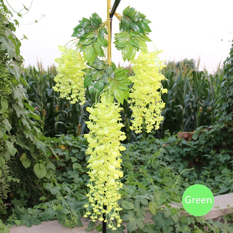 Artificial wisteria flower vine ceiling DIY wedding arch rattan bean flower string bunch party home Christmas flower wall decor: Green A