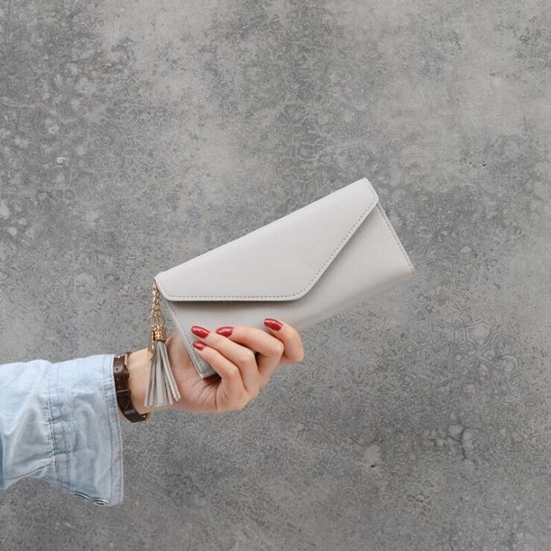 femmes portefeuilles Simple sac à main avec fermeture éclair noir violet gris rouge longue Section portefeuille d'embrayage doux portefeuille en cuir synthétique polyuréthane: light gray