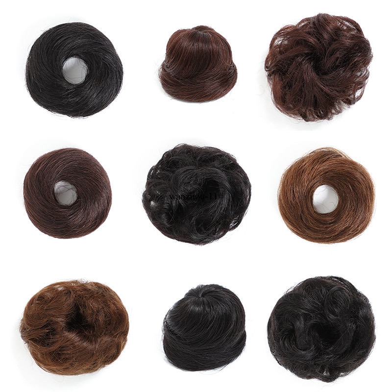 charmant 1 Stück Synthetische Chaotisch Chignon Krapfen Gary Braun Farbe 50g Haar Brötchen Pad Elastische Haar Seil Gummiband haar Erweiterungen