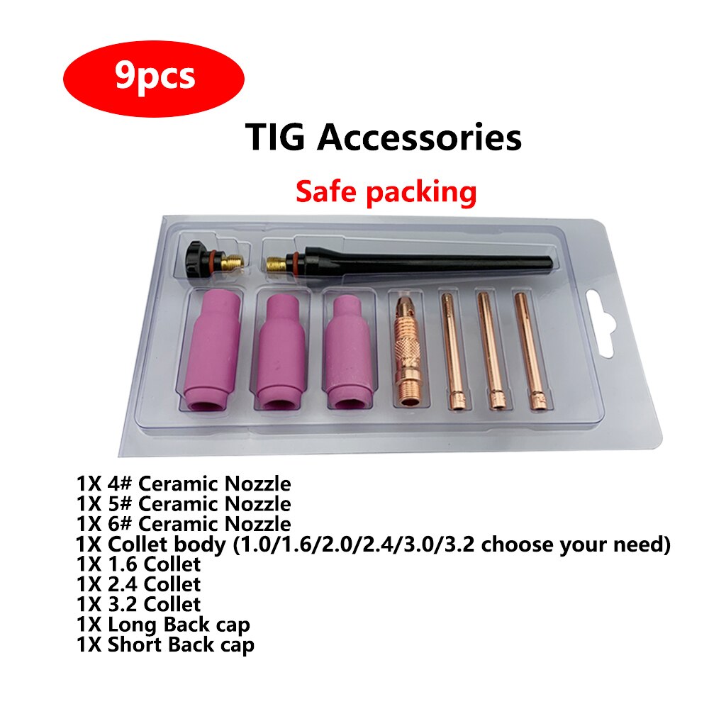 9Pcs Argon Tig Lastoorts Verbruiksartikelen Argon Arc Accessoires Tig Kits Voor Sr Wp 17 18 26