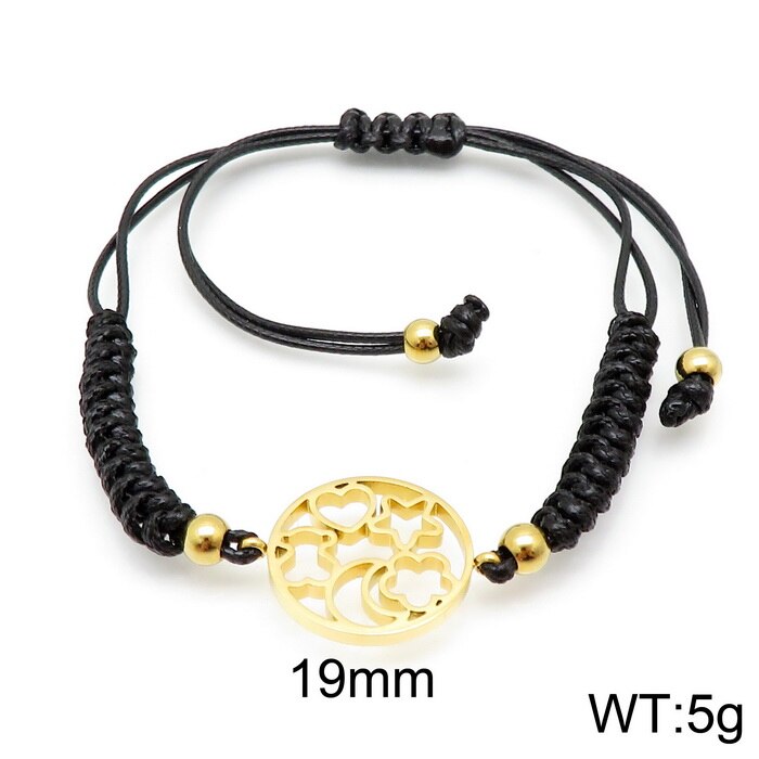 Pulsera trenzada de oso de , colgante hueco de estrella de cinco puntas, Estrella y Luna Nueva de España, Panjia, cuenta redonda ajustable: B
