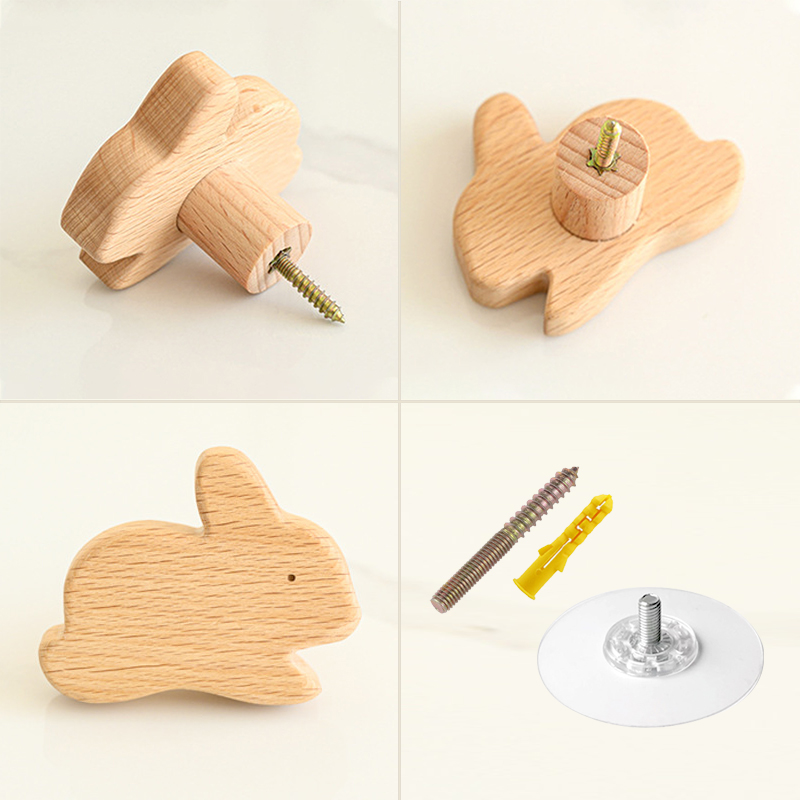 Ganchos de madera maciza para decoración de habitación, gancho de animales para colgar en la pared, gancho para llaves y abrigos, colgador de decoración del hogar, accesorios de baño y cocina, 1 Uds.