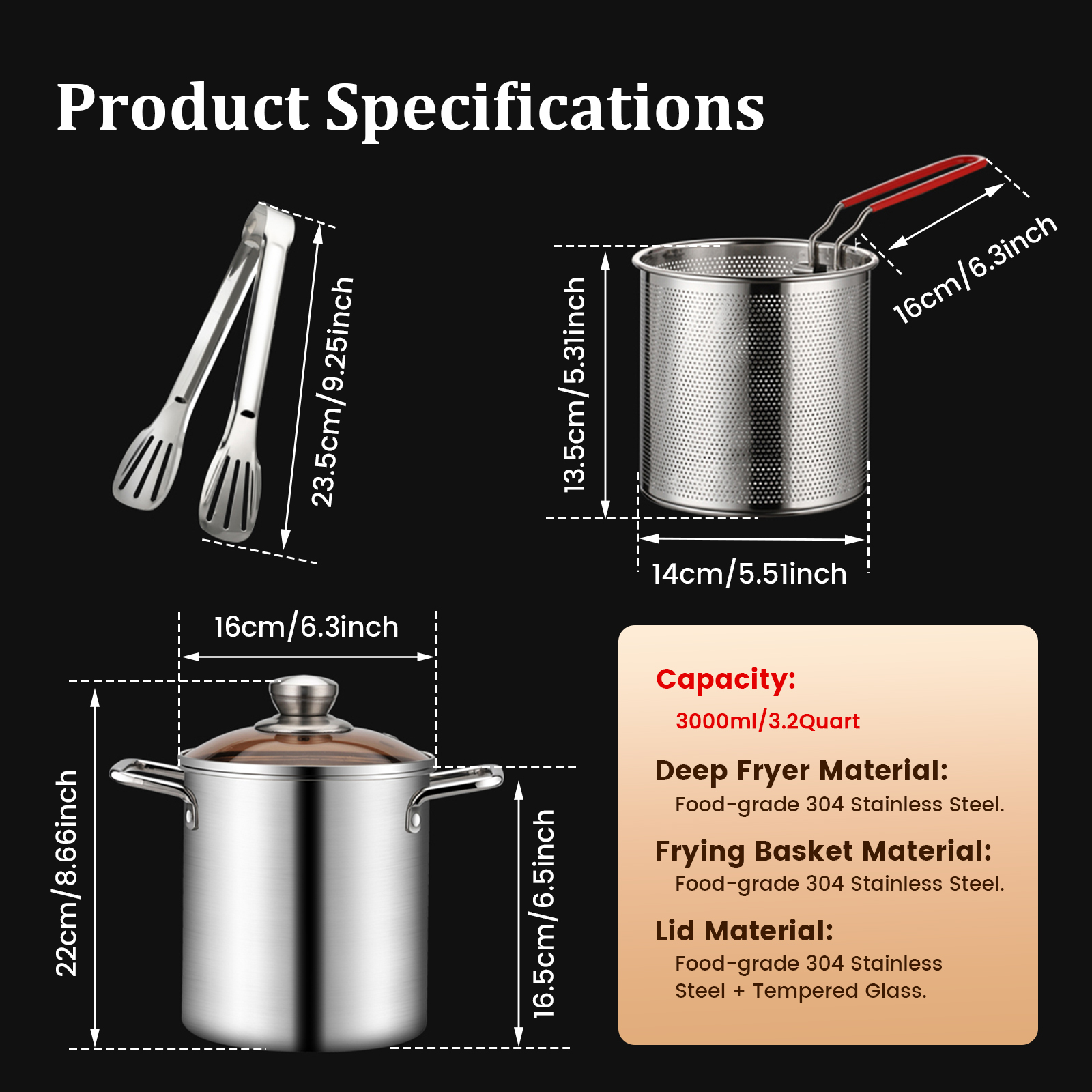 Poêle à frire en acier inoxydable, friteuse de cuisine avec panier à passoire, poêle à frire Tempura, poulet, frites, outils de cuisine