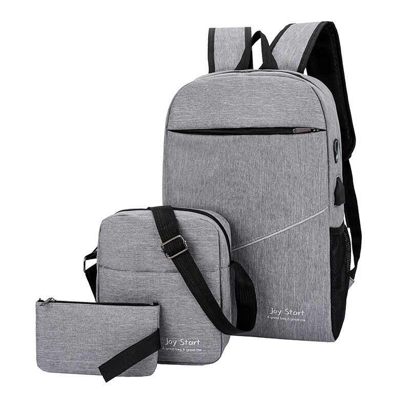 3pcs/set Men's Backpack Male USB Charging Laptop Backpack Women Travel Backpacks Schoolbag Men Shoulder Bag Sets Bags 3 Pieces: Gray