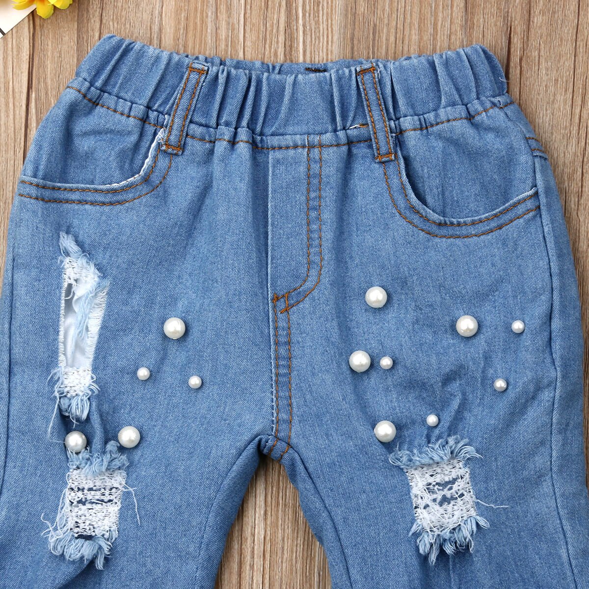 Lapset vauvat tytöt uusin kesän rento silputtu reikä farkut denim housut joustavat housut