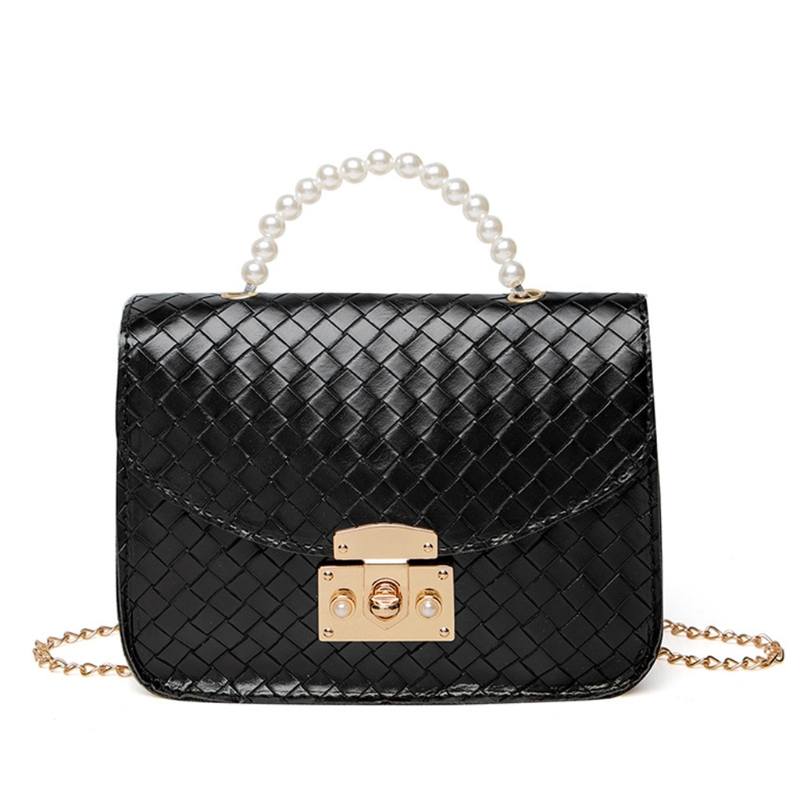 Pu-leder-schultertaschen für damen, schlangenleder-mini-geldbörse, retro-quadrattasche, ketten-umhängetasche, handtaschen mit perlengriff