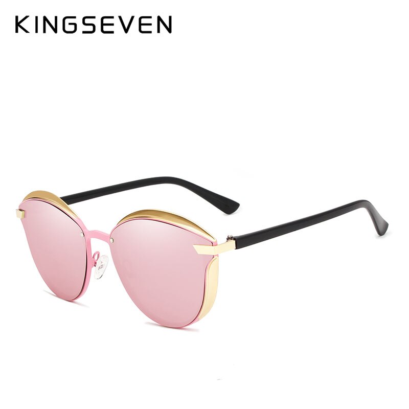 Kingseven mærke cat eye solbriller kvinder polariseret luksus legering stel +tr90 solbriller retro oculos de sol gafas: Lyserød