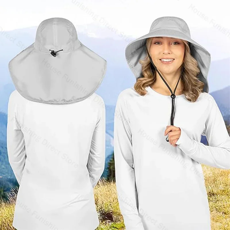 Cappello da sole estivo a tesa larga da uomo con protezione per il collo Cappello da pesca all'aperto Scialle Scialle Denim Copertura per il viso Protezione solare