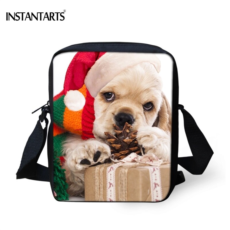 Instantarts engraçado 3d chapéu vermelho pet pug cão impresso crossbody saco para meninas meninos chirstmas presente mini bolsas de viagem sacos do mensageiro: CC1906E