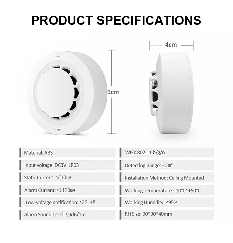 Independent Smoke Detector Sensor Fire Alarm Home Security System Firefighters Tuya WiFi Smoke Alarm Fire Protection