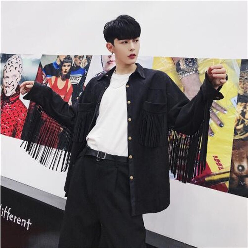 Nachtclub sänger quaste punk hip hop jacke bühne coatume herbst männer wildleder persönlichkeit hiphop straße stil mantel kleidung