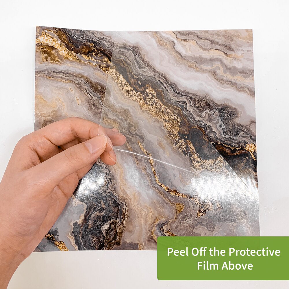 Funlife® BRILLIANT™ 15/20cm Grey and Gold Marble Tile Sticker Waterproof Wall Sticker Backsplash for Bathroom Kitchen Home Decor