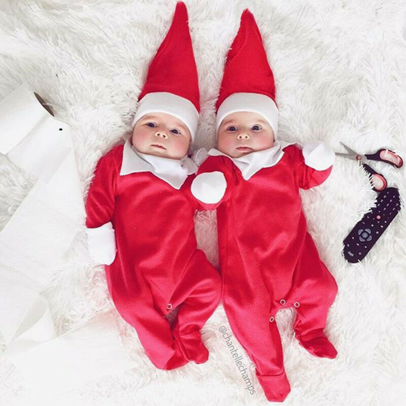 Jule alf kostume nyfødte børn baby dreng pige romper jumpsuits hat outfits tøj