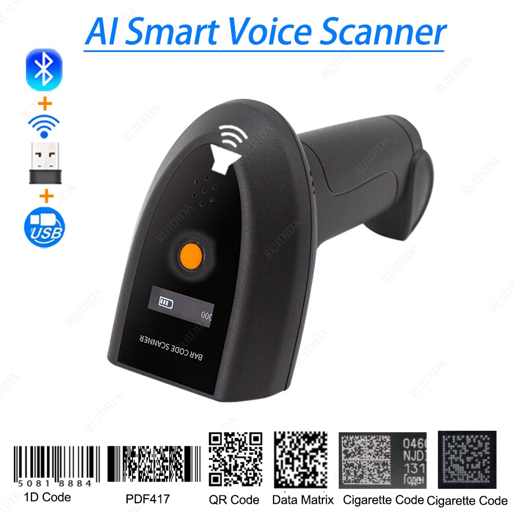 Draadloze Scanner 2D Bluetooth Bar Code Scanner Qr Code Scanner Handheld Draadloze 2d Reader PDF417 Voor Supermarkt Winkel Magazijnen