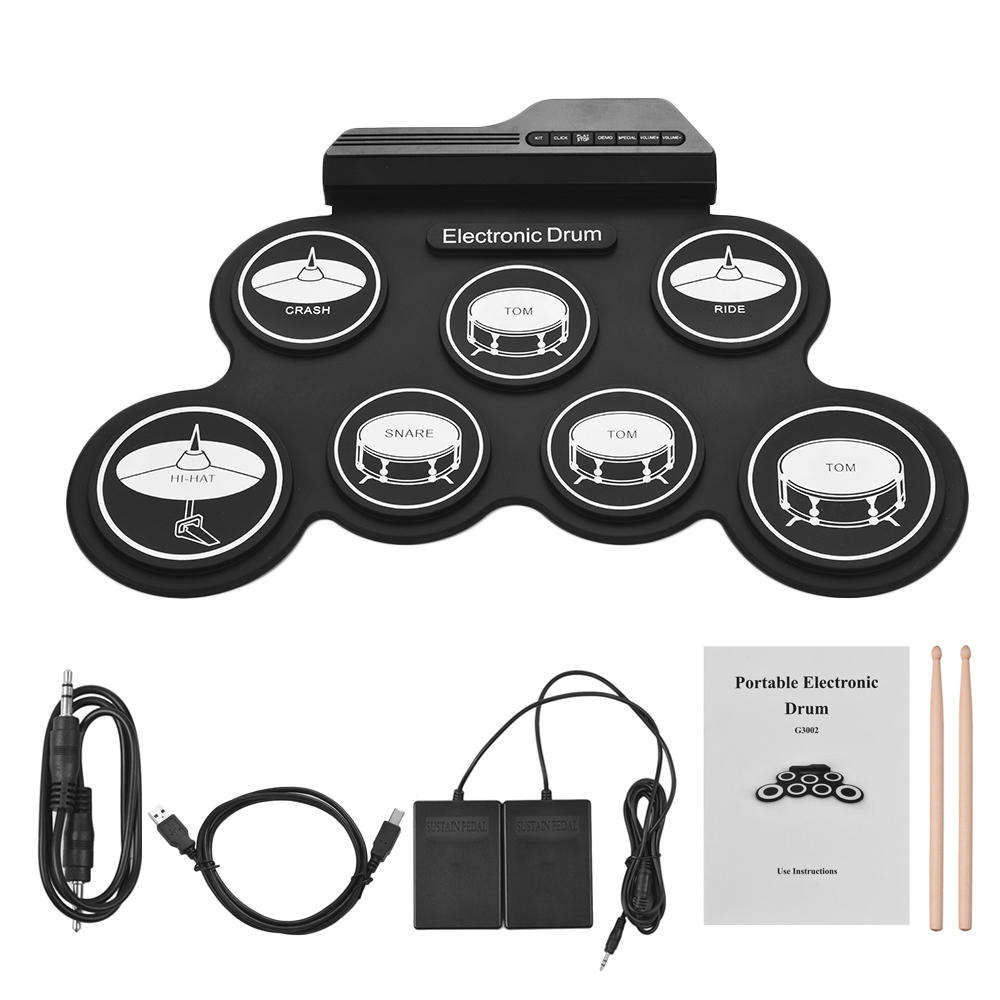 Bærbar størrelse elektronisk trommesæt 9 silikone tromme pads folde trommesæt usb/batteri drevet med trommestikker fodpedal percussion: Stil 2