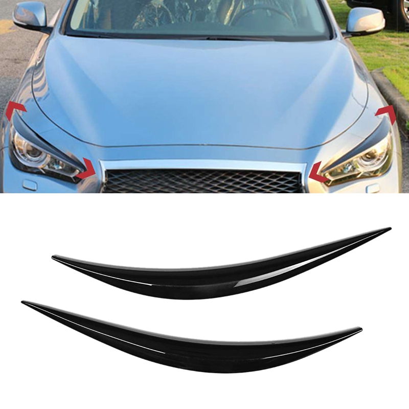 Bil strålkastare ögonlock ögonlock ögonbryn glans svart trimning strålkastare ögonbryn dekoration för infiniti  q50 2: Default Title