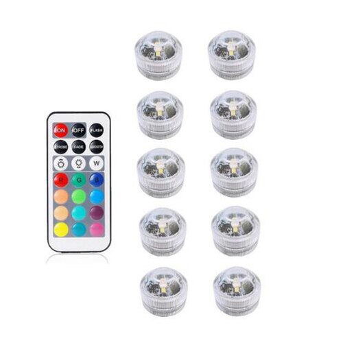 Underwater LED Light In/outdoor IP68 Waterproof Candle Lights 3cm Mini Pool Vase Lamp with Remote Control RGB Submersible lamps: 1remote 10Light