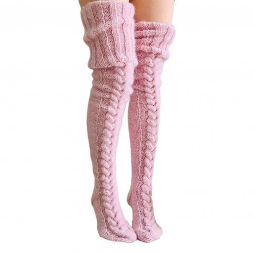 Varme støvler lange sokker benvarmere kvinder ensfarvet strikkede ekstra lange sokker over knæ lårstrømper benvarmere: Lyserød