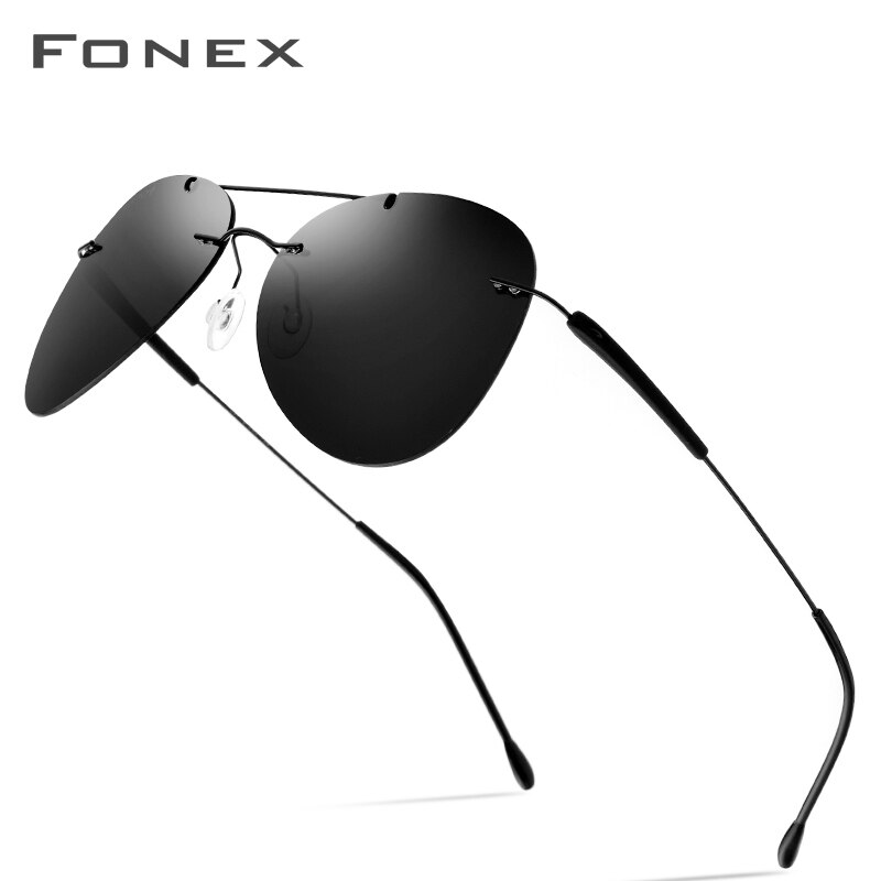 Fonex titanium legering  tr90 kantløse solbriller mænd kvinder pilot aviation polariserede solbriller til mænd skruefri stelløs 851: Grå