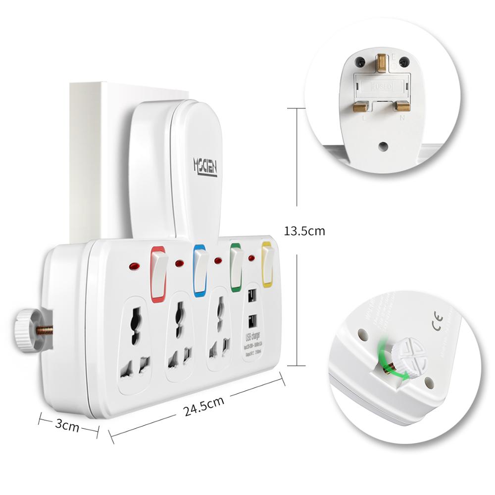 Mscien 3 Way Plug Extension with 2 USB Multiplug Wall Socket Extension with Individually Switches and Neon Indicators 13Amp Exte