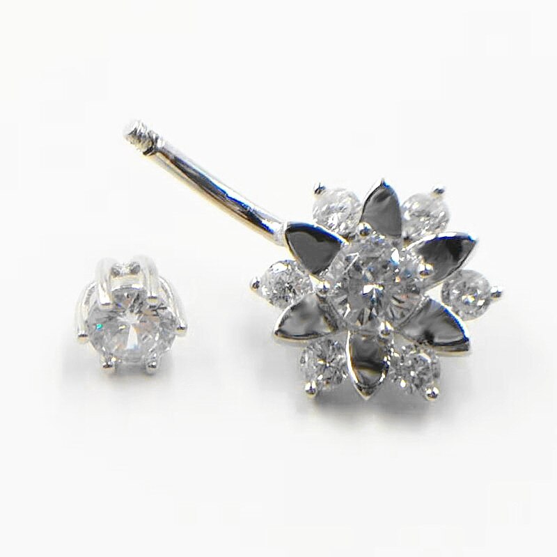 925 Sterling Zilver Belly Button Ring 14G Cz Bloem Navel Ringen Navel Piercing Lichaam Sieraden 1 Pcs