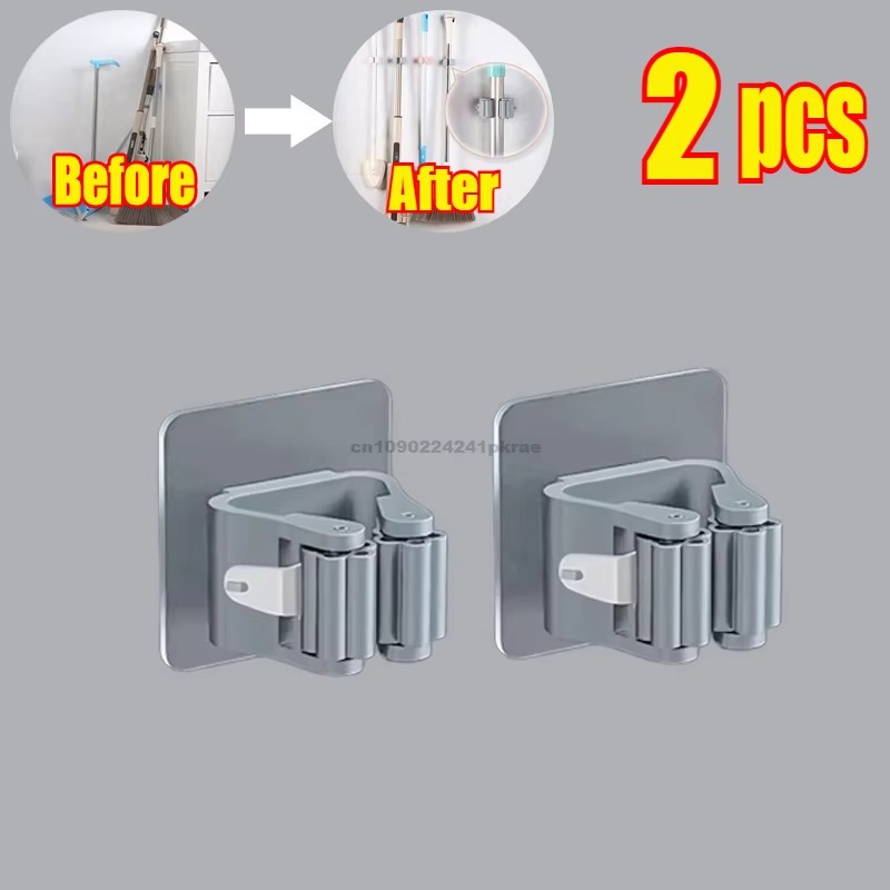 Uchwyt na mopa Samoprzylepny stojak na miotłę Montowany na ścianie wspornik na mopa Haczyk na szczotkę robić zamiatania Organizer robić przechowywania Akcesoria łazienkowe i kuchenne: Brązowy