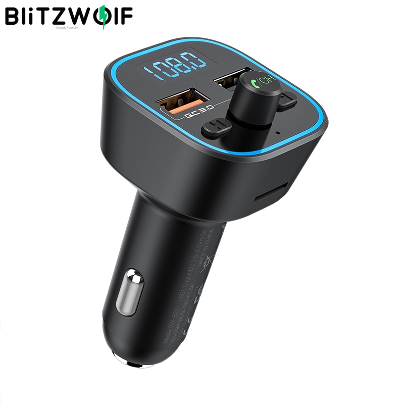 Blitzwolf BW-BC1 Auto Bluetooth 5.0 Fm-zender 18W Qc 3.0 Usb Auto Charger Rgb Digitale Display Bluetooth Audio Adapter muziek
