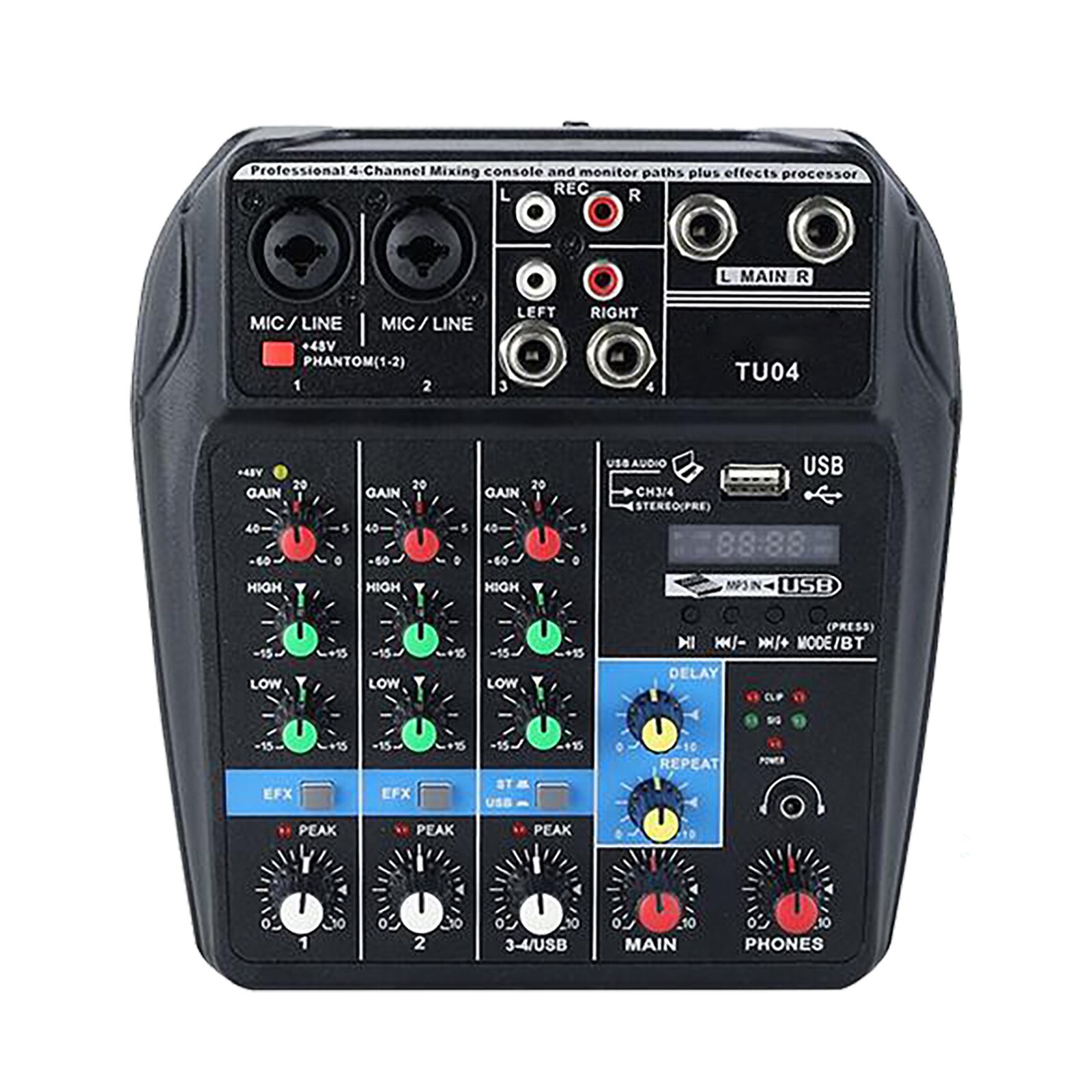 Draagbare Bluetooth Mini Mixing Console Geluidskaart Digitale Mixer Audio Dj Controller 4-Manier Live Stage Usb Audio Mixer: Black