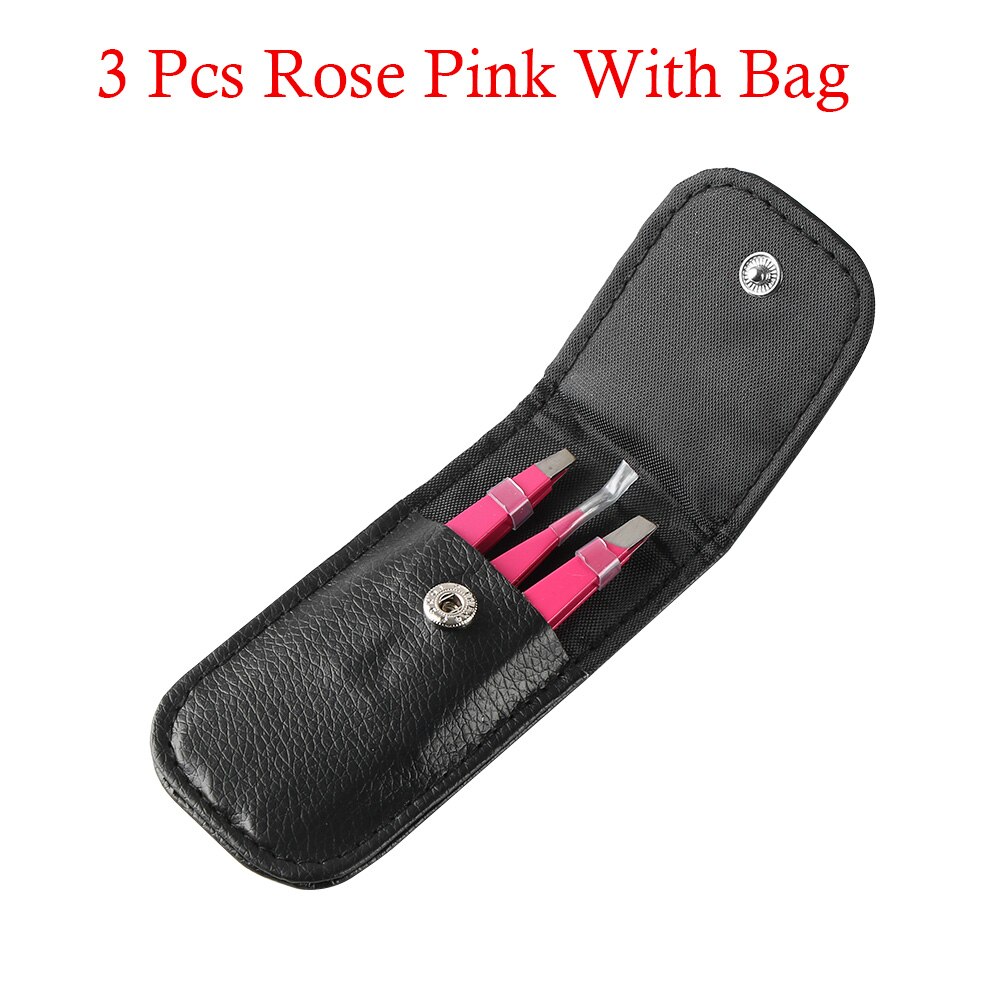 3 Stks/set Wenkbrauw Pincet Rvs Punt Tip/Slant Tip/Flat Tip Ontharing Make-Up Tool Kit Met tas Case: Paars