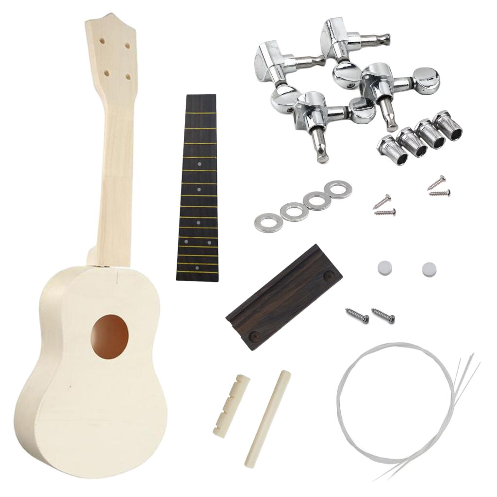 21'' Unassembled Wooden Ukulele Guitar Uke Kit DIY W/ Accessories Beginners