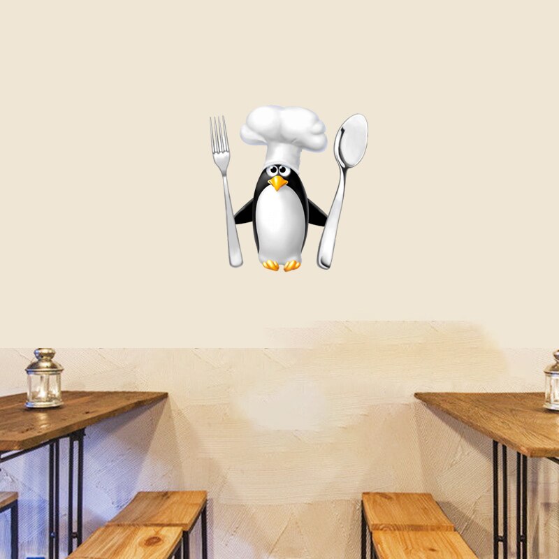 Three Ratels QC157 Funny Penguin chef refrigerator Decal kitchen sticker