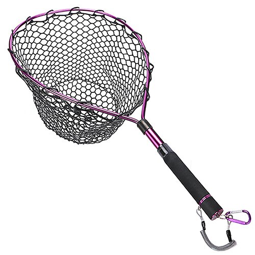 Goture-Red de aterrizaje de pesca con mosca, marco de aleación de Alunimum, malla de goma suave, mango de EVA, carpa, lubina, trucha, aparejos de pesca: Purple