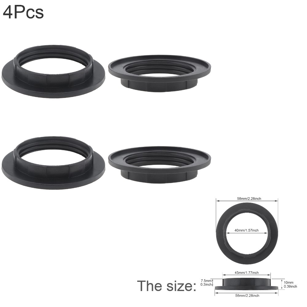 4 STKS/PARTIJ E26/E27 Lampenkap Adapter Lampenkap Kraag Ringen Schroefdraad Kandelaar Base Retainer Lock Socket Vervanging: Black