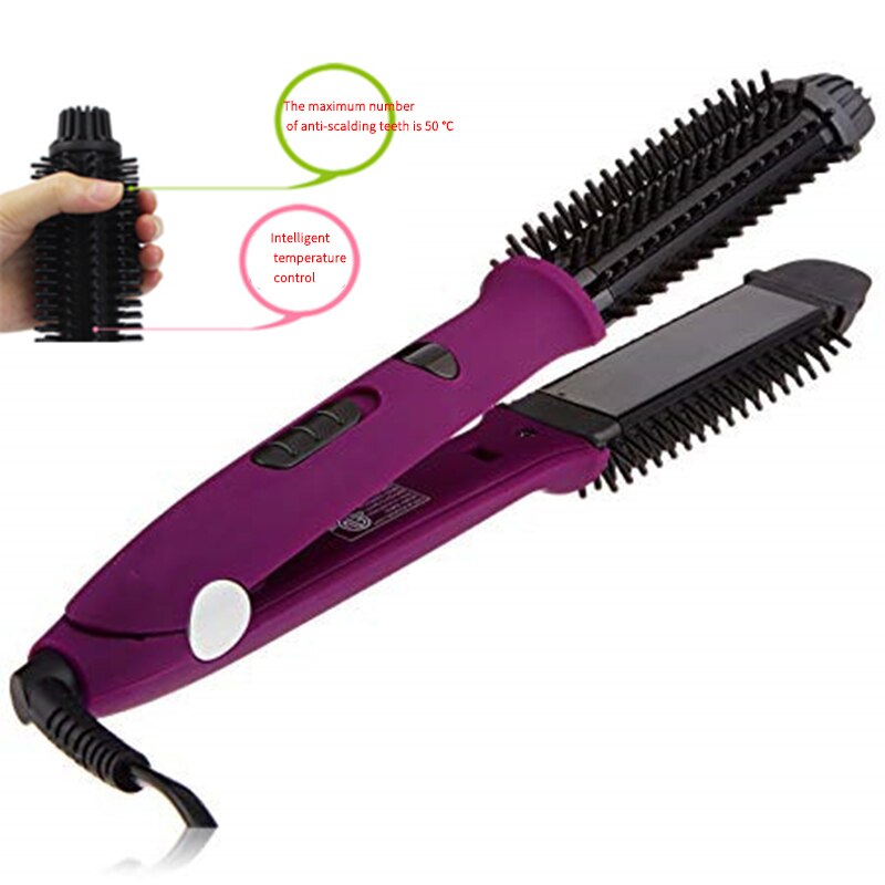 Ionic Ceramic Curling Iron Iron Brush-Ionic Brush And Ceramic Flat Iron, Purple-EU Plug