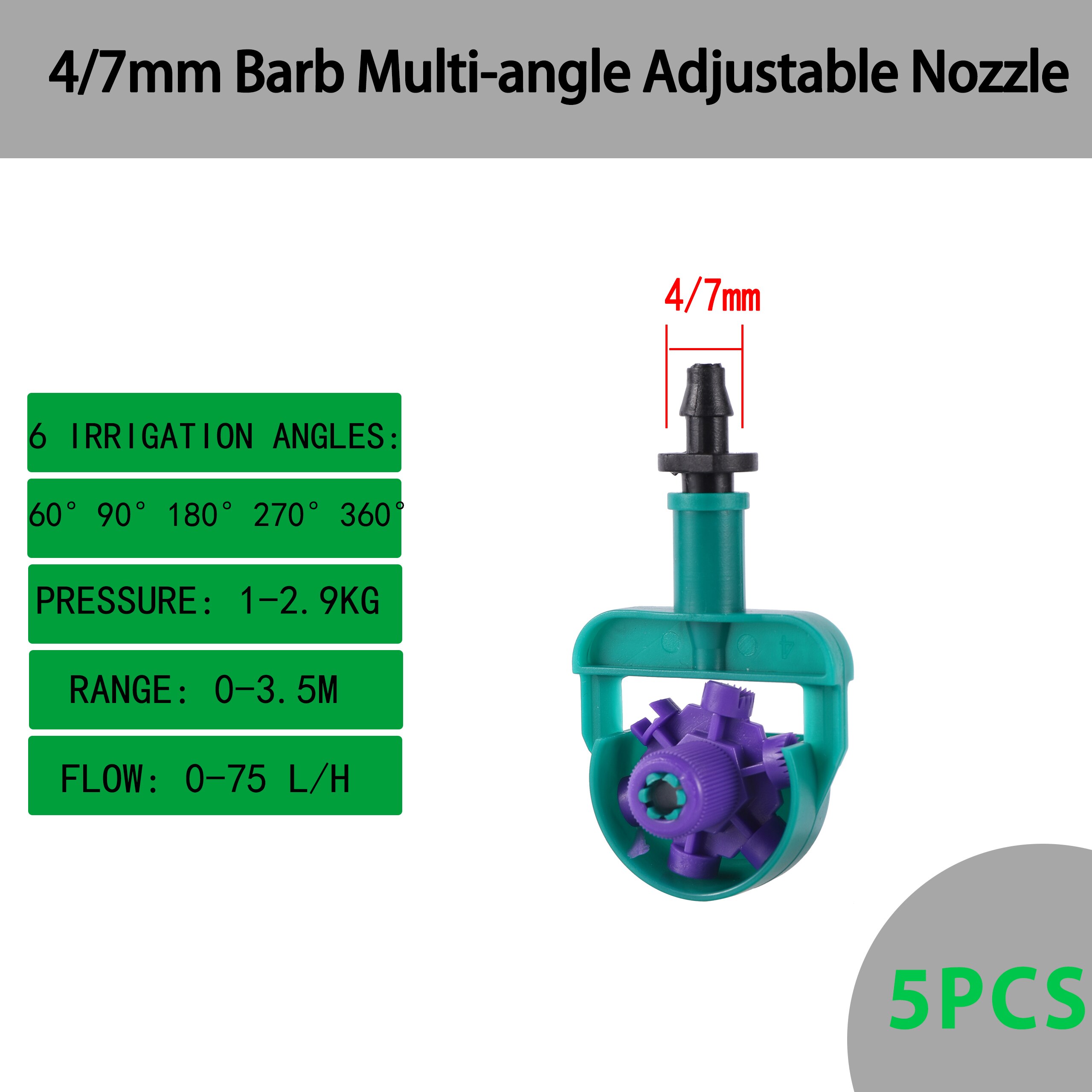 5PCS Garden Irrigation Pipe Fittings Home Garden Irrigation Multi-Angle Adjustable Sprinkler Greenhouse Agriculture Watering Kit: 8719